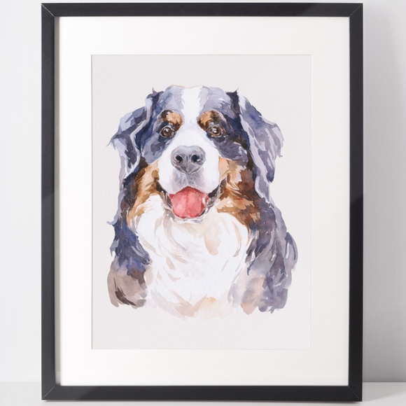Other - Watercolor Bernese Mountain Dog Wall Art Illustration Print Poster Card Unframed